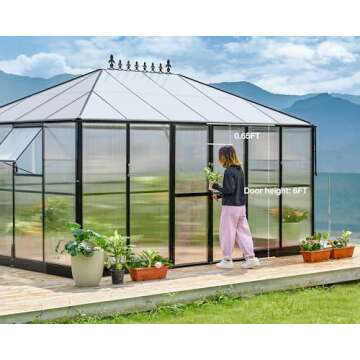 HOWE 14x9.5x9 FT Polycarbonate Greenhouse Double Swing Doors 2 Vents 6FT Added Wall Height, Walk-in Large Winter Greenhouse Sunroom Aluminum Greenhouse for Outdoors, Black