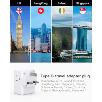 2 Pack US to UK Plug Adapter, Type G Power Adapter with 3 Outlet 3 USB Charger, International Plug Adapter, USA to Dubai England Ireland British London Hong Kong Singapore Travel Essentials