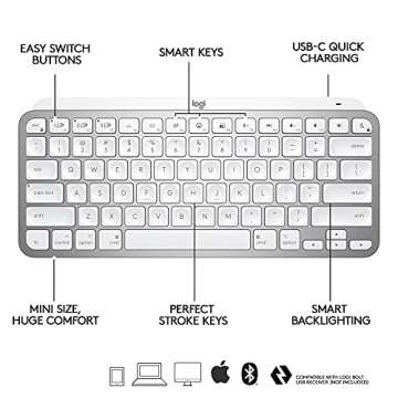 Logitech MX Keys Mini for Mac Minimalist Wireless Illuminated Keyboard, Compact, Bluetooth, Backlit Keys, USB-C, Tactile Typing, Compatible with Apple macOS, iPAd OS, Metal Build (Renewed)