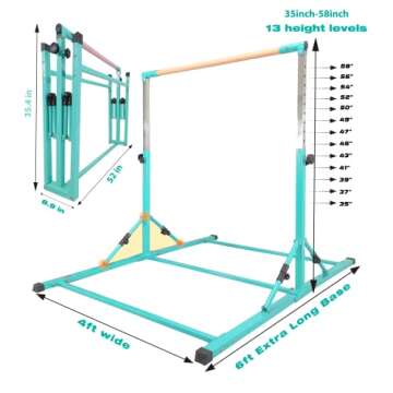 PreGymnastic Foldable Gymnastics Bar, 6FT Gymnastic horizontal bars, Folding Training Bar for Kids and Teenagers 3-18, Weight Limit 500 LB, Adjustable kip Bar,Children Home Gym Equipment Indoor