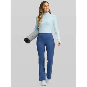 G Gradual Women's Fleece Lined Pants High Waist Winter Thermal Warm Flare Leggings Hiking Yoga Pants Women with Pockets(Blue,29-S)