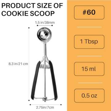 JUNADAEL J Small Cookie Scoop 1 Tbsp, Cookie Dough Scoop, 1 Tablespoon Cookie Scoop for Baking, Melon Baller Scoop, Comfortable Grip, Non-Slip, Smooth Release and Dishwasher Safe