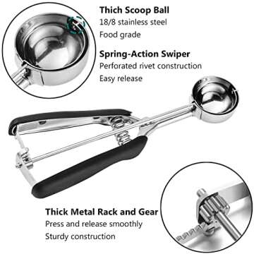 JUNADAEL J Small Cookie Scoop 1 Tbsp, Cookie Dough Scoop, 1 Tablespoon Cookie Scoop for Baking, Melon Baller Scoop, Comfortable Grip, Non-Slip, Smooth Release and Dishwasher Safe