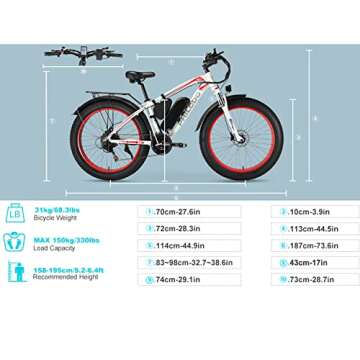 PHILODO Electric Mountain Bike for Adults, Fat Tire Ebike 26" 1000W 48V/17.5Ah Removable Battery 31MPH Electric Bicycles 21-Speed