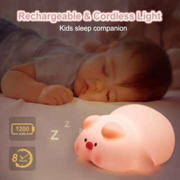 STROLITE Night Light for Kids, Cute Pig Night Light, 3 Level Dimmable Toddler Night Light, LED Rechargeable Bedside Touch Lamp, Squishy Lamp Gift for Kids Boy Girl