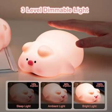 STROLITE Night Light for Kids, Cute Pig Night Light, 3 Level Dimmable Toddler Night Light, LED Rechargeable Bedside Touch Lamp, Squishy Lamp Gift for Kids Boy Girl