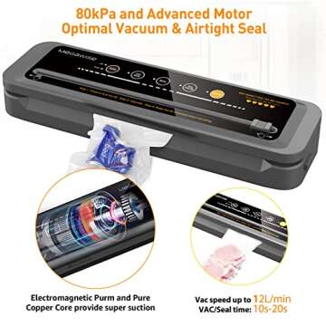 MegaWise Vacuum Sealer Machine | 80kPa Suction Power| Bags and Cutter Included | Compact One-Touch Automatic Food Sealer with External Vacuum System | Dry Moist Fresh Modes for All Saving needs