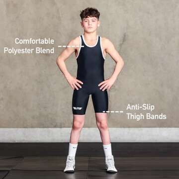 Elite Sports Kids Wrestling Youth Singlet, Standard Boys Wrestling Singlets (Black, Small)