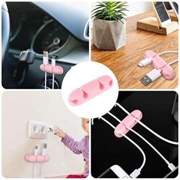 WLLHYF Cable Clips 3PCS Cord Wire Organizer Cable Management Holders 4 Hole Silicone Cable Harness USB Charging Accessory Cable Holder for Office and Home Desk (Pink)