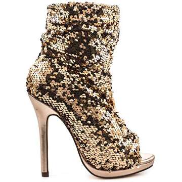 Lauren Lorraine Marlow Rose Gold Sequin Peep Toe High Heel Sexy Dress Bootie (6)