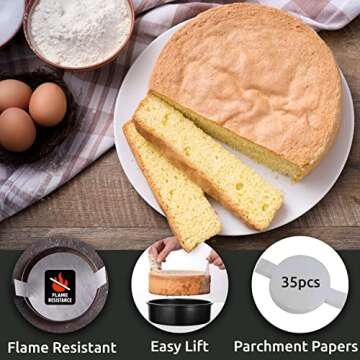 RFAQK 133PCs Round Cake Pans Sets for Baking + Cake Decorating Kit with NonStick 8 Inch Cake Pan Set of 3 -Icing Tips,Cake Leveler,Spatula, Multifunctional Cake Pan, Baking Supplies Gift & eBook