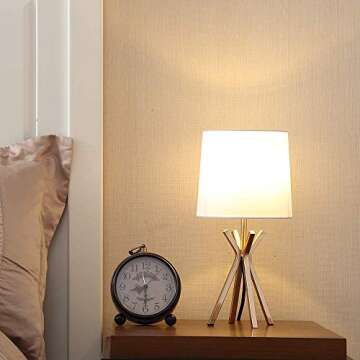 Popity home Modern Design Hollow Gold Metal Base Bedside Table Lamp, Table Lighting with White TC Fabric Lamp Shade for Bedroom Living Room