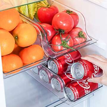 Puricon 2 Pack Refrigerator Organizer Bins Can Dispenser Storage Holder, Soda Beverage Canned Food Container Bin Clear Plastic Pantry Storage Rack for Fridge Kitchen Countertops Cabinets -Standard Can