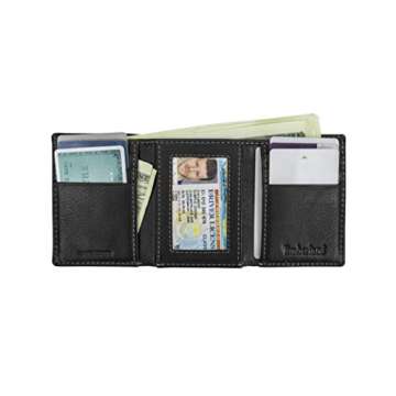 Timberland Men's Leather Trifold Wallet with Id Window, Black (Blix), One Size