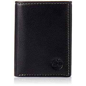 Timberland Men's Leather Trifold Wallet with Id Window, Black (Blix), One Size