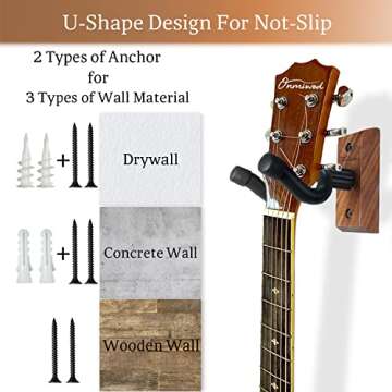 Onmiwod Guitar Wall Mount - Black Walnut U-Shaped Hanger