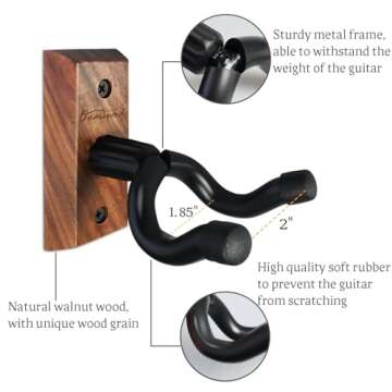 Onmiwod Guitar Wall Mount - Black Walnut U-Shaped Hanger