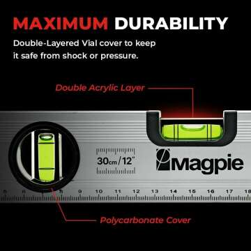 Magpie 12-Inch Magnetic Level with Ruler & Bubbles