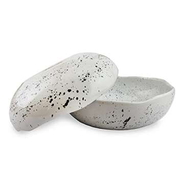 roro Handmade Speckled Ceramic Pasta Bowls Set of 2 in Lunar Speckled White - 8" Hand-Molded Modern Rustic Minimalist | Microwave, Oven & Dishwasher Safe | Ideal for Pasta, Dinner, Salads