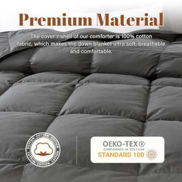 Cosybay King Size Feather Comforter Filled with Feather & Down Fiber - All Season Grey Duvet Insert- Luxurious Hotel Bedding Comforters with Cotton Cover - King 106 x 90 Inch