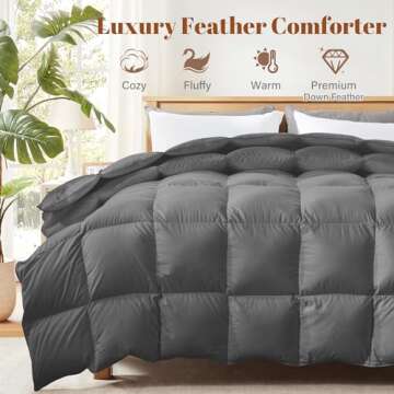 Cosybay King Size Feather Comforter Filled with Feather & Down Fiber - All Season Grey Duvet Insert- Luxurious Hotel Bedding Comforters with Cotton Cover - King 106 x 90 Inch