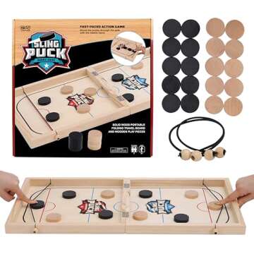 Crazy Games Fun Games XL Sling Puck Table Board Game I 24" Open 12" Closed Wooden Family Indoor Two Player, Table Games For Family - Top Hockey for Adults & Kids, Competitive Parties So Puck It Is Fun