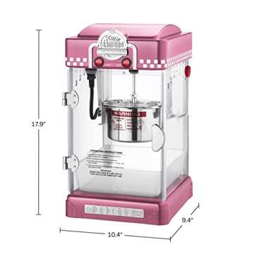 Little Bambino Popcorn Machine - 2.5oz Tabletop Movie Theater Popcorn Popper with Stainless-Steel Kettle by Great Northern Popcorn (Pink)