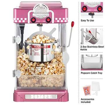 Little Bambino Popcorn Machine - 2.5oz Tabletop Movie Theater Popcorn Popper with Stainless-Steel Kettle by Great Northern Popcorn (Pink)