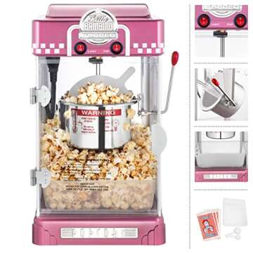 Little Bambino Popcorn Machine - 2.5oz Tabletop Movie Theater Popcorn Popper with Stainless-Steel Kettle by Great Northern Popcorn (Pink)