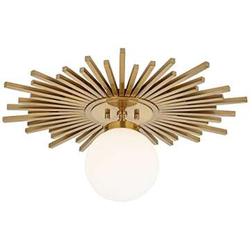 Possini Euro Design Hazel Modern Close to Ceiling Light Semi Flush Mount Fixture 24" Wide Warm Brass Gold Metal White Globe Shade Decor for Bedroom Kitchen Living Room Hallway Bathroom