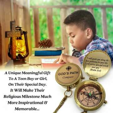 God's Path Compass - Religious Gifts for Men, Baptism Gift for Teenage Boys, Christian, Catholic, Communion, Confirmation, Graduation, Sentimental & Inspirational Present - Greeting Card Included