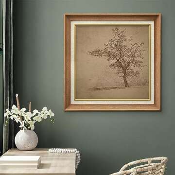 MUDECOR Premium Framed Wall Art Forest Tree Field Illustration Mid-Century Fine Art Decorative Retro Historic Zen for Living Room, Bedroom, Office - 26"x26" Natural