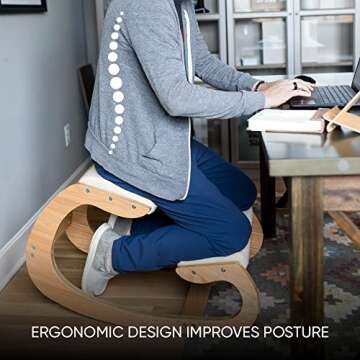 Ergonomic Kneeling Chair - Desk Chairs for Upright Posture - Rocking Stool & Balancing Seat for Home & Office - Wood & Linen Cushion - Relief for Neck and Back Pain