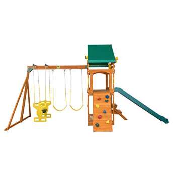 Sky View Cedar Backyard Playset | W: 17'10" D: 9'4" H: 9'9" | w/2-Person Glider & 2 Belt Swings | Binoculars, Steering Wheel & Telescope | Kids Age 3-12 | ASTM Standards | 10-Year Warranty on Wood