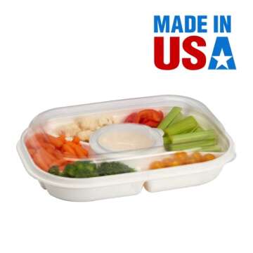 Jumbo Divided Serving Tray With Lid - Includes 6 Bins for Party Platter, Snackle Box Container, Fruit Tray, Veggie Tray, Chip and Dip Bowl, Appetizers, Desserts, Snacks & More (by Buddeez)