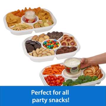 Jumbo Divided Serving Tray With Lid - Includes 6 Bins for Party Platter, Snackle Box Container, Fruit Tray, Veggie Tray, Chip and Dip Bowl, Appetizers, Desserts, Snacks & More (by Buddeez)