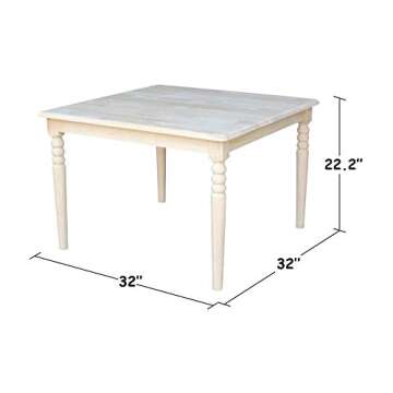 IC International Concepts, Square Juvenile Table, Solid Real Wood, Sturdy Parawood,32 X 32 X 22.25, Minimum Assembly, DIY, Paint or Stain in Any Color, Unfinished