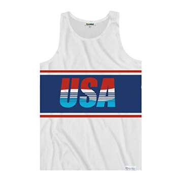 Tipsy Elves 4th of July Tank Tops Mens USA Sleeveless Shirts Retro Patriotic American Flag Tanks for Men - Memorial Day Fourth of July Shirt - White Retro USA Tank Top Size Large