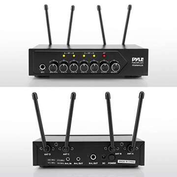 Pyle UHF Wireless Microphone System - PA Public Address Mic System with 4 Handheld Wireless Mics 50 Selectable UHF Channels, Bluetooth Music Streaming for Karaoke-Style Vocals, Battery-Operated