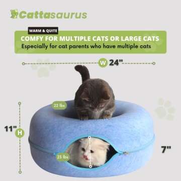 CATTASAURUS Large Peekaboo Cat Cave for Multiple Cats - Comfortable & Washable