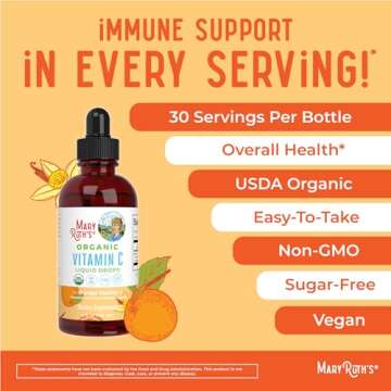 MaryRuth Organics Organic Vitamin C Supplement | Liquid Vitamin C Liquid Drops for Adults & Kids | Immune Support Supplement for Overall Health | Vegan | Non-GMO | Gluten Free | 4 Fl Oz