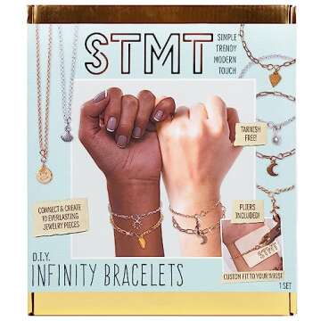 STMT DIY Infinity Jewelry, Make 10 Forever Bracelets, Permanent Bracelet Chains Kit, Dainty Charm Bracelets, Tarnish-Free Stainless Steel Chains for DIY Necklace Bracelet Jewelry Making, Bracelet Kit