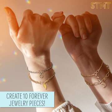 STMT DIY Infinity Jewelry, Make 10 Forever Bracelets, Permanent Bracelet Chains Kit, Dainty Charm Bracelets, Tarnish-Free Stainless Steel Chains for DIY Necklace Bracelet Jewelry Making, Bracelet Kit