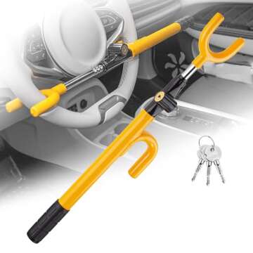 CARTMAN Vehicle Steering Wheel Lock Car Anti Theft Security Lock with Adjustable Length Fit for Cars Trucks Vans and SUVs