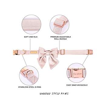 Unique style paws Silk Pink Color Dog Collar Adjustable Durable Dog Collar with Bow Wedding Bowtie Collar for Small Puppy and Cats