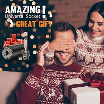 Stocking Stuffers for Men Adults Tools, Super Universal Socket Gifts for Men Grip Socket Set with Power Drill Adapter, Cool Gadgets Christmas Gift for Dad Men Husband Boyfriend Him Who Have Everything