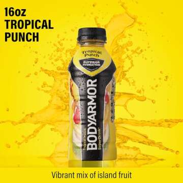 BODYARMOR Sports Drink Sports Beverage, Tropical Punch, Coconut Water Hydration, Natural Flavors With Vitamins, Potassium-Packed Electrolytes, Perfect For Athletes, 16 Fl Oz (Pack of 12)