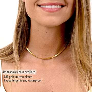 Altitude Boutique Herringbone Chain Necklace Snake Chain 18kt Gold Plated Choker Necklace for Women (4mm Necklace)