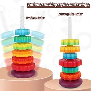 JUXUE Spinning Toy, Rainbow Stacking Toys for Toddlers 1-3, Ring Stacker Baby Toys 6 to 12 Months, 1 One Year Old Girl Boy Christmas Birthday Gifts, Montessori Autism Sensory Toy