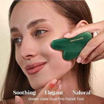 Rena Chris Gua Sha Facial Tools, Natural Jade Stone Guasha, Manual Massage Sticks for Jawline Sculpting and Puffiness Reducing, Facial Massage Tool, Skin-Care Tool (Green)